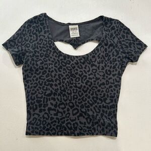 PINK Victoria’s Secret Leopard Print Crop Top XS – Heart Cutout Back
